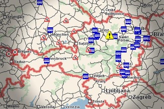 Austria map with route interruptions